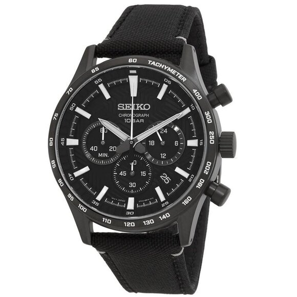 NWT Authentic Seiko Essentials Chronograph Quartz Black Dial Men's Watch - Picture 1 of 3